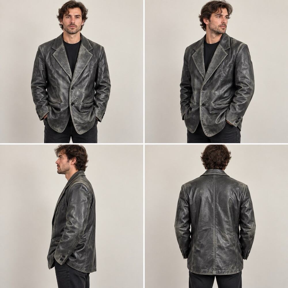 Vintage Wilsons Leather Two Button Blazer Jacket Men’s XL Black Lapel Lined